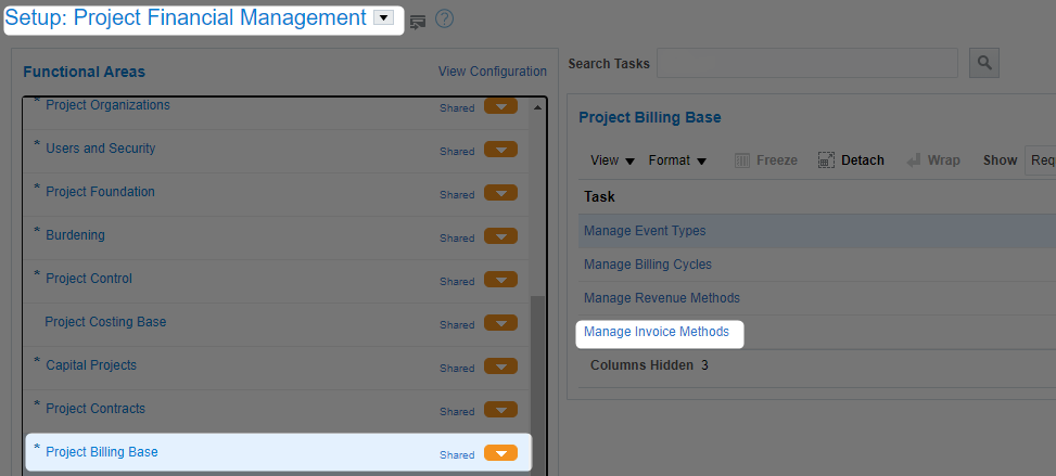 Project Financial Management in the Setup and Maintenance work area in Oracle PPM Cloud